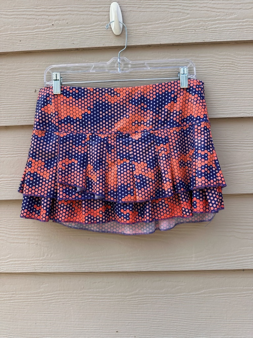 Lucky in Love Womens Honeycomb Reflex Tier Skort Blue/Orange Sz Large A48